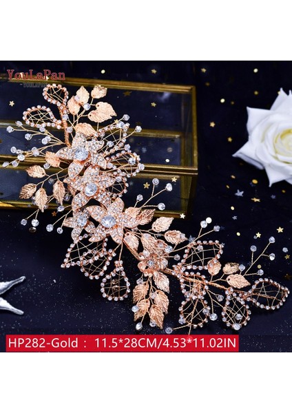 HP282-G Youlapan HP252 Altın Gelin Taç Taç Taklidi Düğün Saç Takı Gelin Saç Aksesuarı Lüks Kristal Gelin Şapkaları (Yurt Dışından)