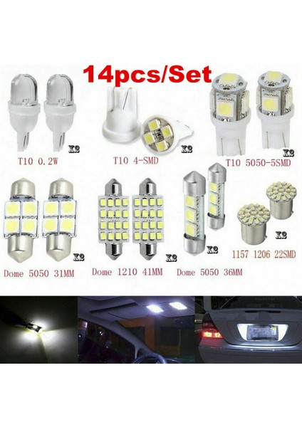 14X Beyaz LED Araç Iç Iç Işık Kubbe Gövde Harita Plaka Lambası Ampuller (Yurt Dışından) fırsatları