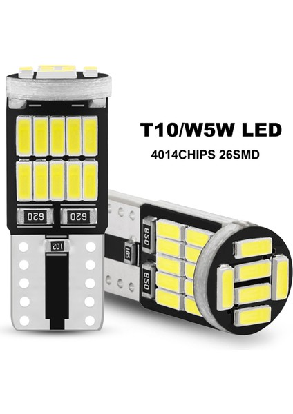 Adet Araba T10 LED Ampuller W5W 4014 26SMD Okuma Lambası Plaka Sinyal Ampulü Kuyruk Fren Sinyal Işıkları 6000K Parlak Lamba (Yurt Dışından) indirimleri
