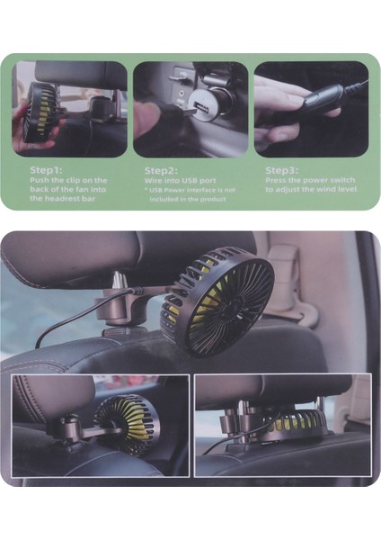 Araba Soğutma Fanı, USB Arka Koltuk Oto Arka Koltuk Fanı 3 Hız Araç Klip Fanı Otomobil Araç Kamyon Van Suv Rv Tekne Otobüs (Yurt Dışından)