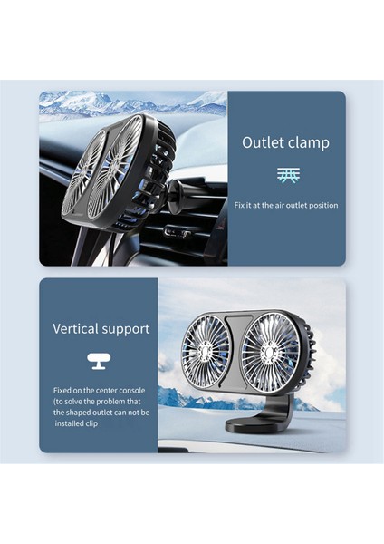 USB Araba Hava Çıkışı Gösterge Paneli Mini Fan 5V Otomatik Havalandırma Fanı Düşük Gürültülü Çift Kafa Otomatik Elektrikli Fan 3 Vites Elektrikli (Yurt Dışından)