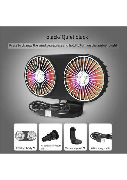 USB Araba Hava Çıkışı Gösterge Paneli Mini Fan 5V Otomatik Havalandırma Fanı Düşük Gürültülü Çift Kafa Otomatik Elektrikli Fan 3 Vites Elektrikli (Yurt Dışından)