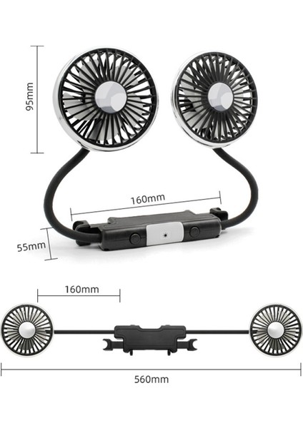Arka Koltuk Için Araba Fanı, LED Işıklı Çift Başlıklı Hortumlu Araba Koltuğu Fanı, Araba Için Taşınabilir USB Fan, 3 Hızlı Soğutmalı Araba Fanları (Yurt Dışından)