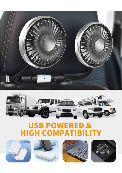 Arka Koltuk Için Araba Fanı, LED Işıklı Çift Başlıklı Hortumlu Araba Koltuğu Fanı, Araba Için Taşınabilir USB Fan, 3 Hızlı Soğutmalı Araba Fanları (Yurt Dışından)