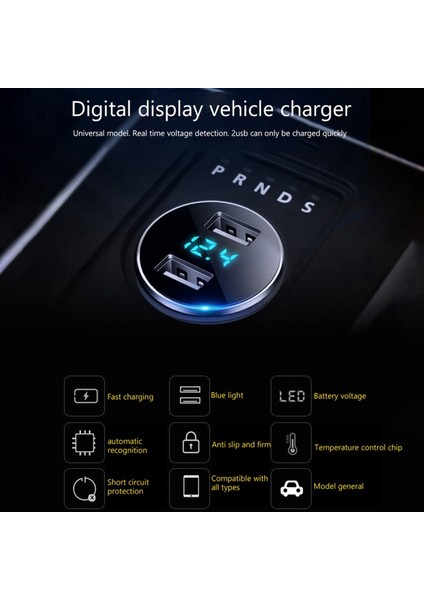 3.1A Çift USB Araç Şarj Cihazı 2 Port LCD Ekran 12-24V Hızlı Hızlı Şarj Otomatik Güç Adaptörü LED Işıklı, Siyah (Yurt Dışından)