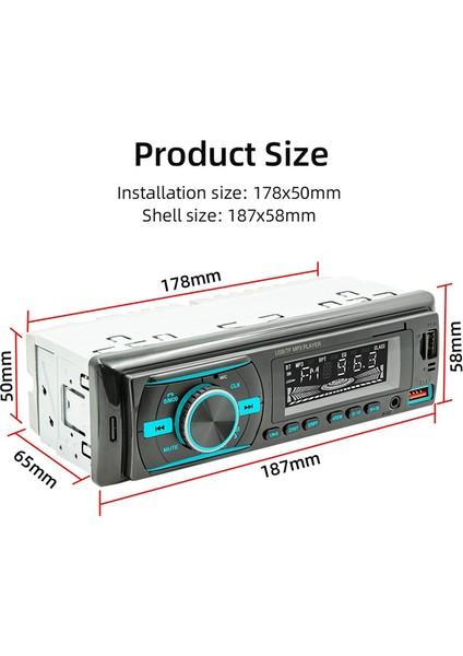 LCD Ekranlı Tek Din Araba Ses Sistemi Bluetooth Araba Stereo Alıcısı Am/fm Radyo Mp3 Çalar USB Sd Aux App Kontrolü (Yurt Dışından)