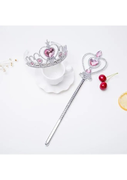 No.2 Boyutu 2 Parça Set Tatlı Prenses Taç Saç Diadem Çocuklar ， Çocuk Saç Tokası, Sihirli Değnek Setleri Parti Hediyesi Saç Cosplay Aksesuarları (Yurt Dışından)