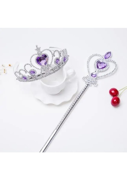 No.2 Boyutu 2 Parça Set Tatlı Prenses Taç Saç Diadem Çocuklar ， Çocuk Saç Tokası, Sihirli Değnek Setleri Parti Hediyesi Saç Cosplay Aksesuarları (Yurt Dışından)