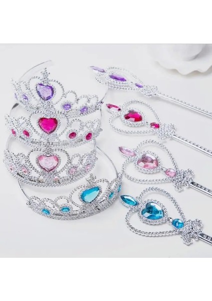 No.2 Boyutu 2 Parça Set Tatlı Prenses Taç Saç Diadem Çocuklar ， Çocuk Saç Tokası, Sihirli Değnek Setleri Parti Hediyesi Saç Cosplay Aksesuarları (Yurt Dışından)