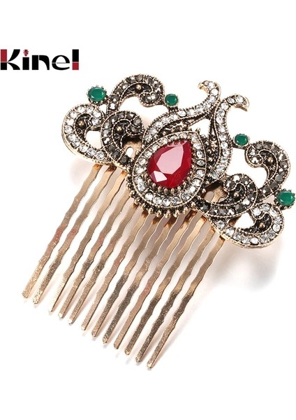 Mavi Kinel Türk Kadınları Çiçek Saç Tarağı Retro Altın Rengi Tam Rhinestone Arap Etnik Saç Bir Topuz Veya Bobin Takı Hediyesinde Aşınmış (Yurt Dışından)