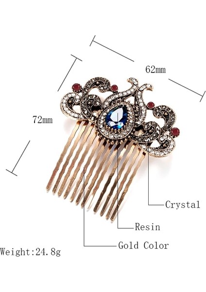 Mavi Kinel Türk Kadınları Çiçek Saç Tarağı Retro Altın Rengi Tam Rhinestone Arap Etnik Saç Bir Topuz Veya Bobin Takı Hediyesinde Aşınmış (Yurt Dışından)