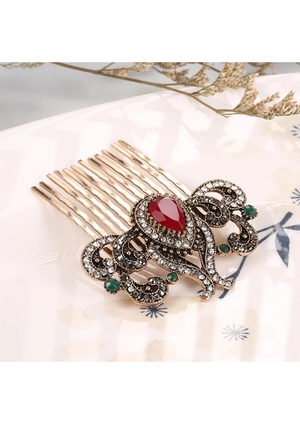 Mavi Kinel Türk Kadınları Çiçek Saç Tarağı Retro Altın Rengi Tam Rhinestone Arap Etnik Saç Bir Topuz Veya Bobin Takı Hediyesinde Aşınmış (Yurt Dışından)