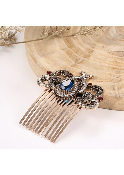 Mavi Kinel Türk Kadınları Çiçek Saç Tarağı Retro Altın Rengi Tam Rhinestone Arap Etnik Saç Bir Topuz Veya Bobin Takı Hediyesinde Aşınmış (Yurt Dışından)