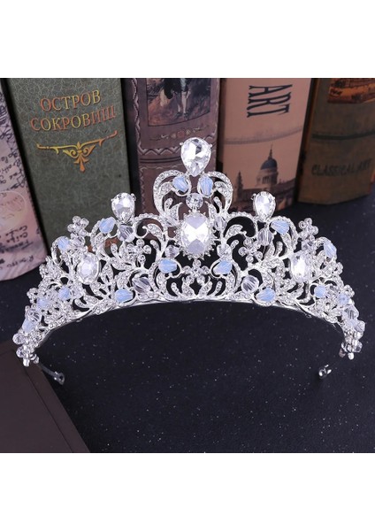 Gümüş Boncuklar Barok Gül Altın Kristal Yaprak Düğün Taç Kraliçe Tiaras Gelin Taçlar Kafa Gelin Aksesuarları Diadem Evlilik Saç Süsleme (Yurt Dışından)