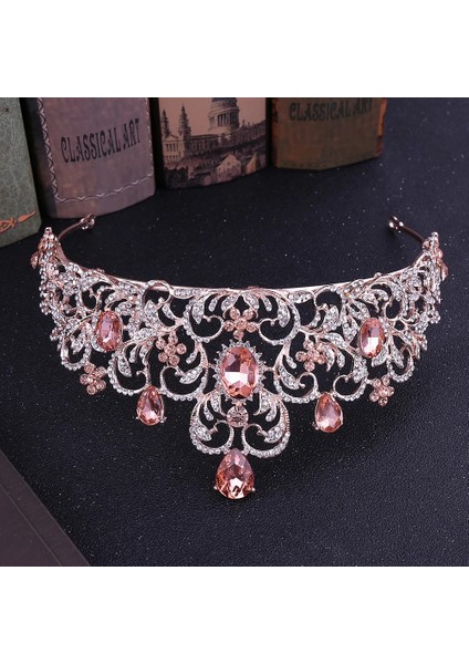 Gümüş Boncuklar Barok Gül Altın Kristal Yaprak Düğün Taç Kraliçe Tiaras Gelin Taçlar Kafa Gelin Aksesuarları Diadem Evlilik Saç Süsleme (Yurt Dışından) modelleri