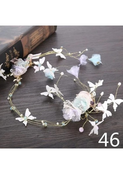 46 Numara Vintage Açık Mavi Mor Lavanta Kelebek Taç Düğün Balo Tiara Kafa Bandı Inci Gelin Başlıkları Gelin Saç Aksesuarları (Yurt Dışından)