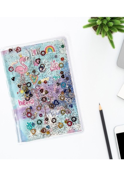 Simli ve Sulu Kapaklı Renkli Sayfalı Desenli Mini Defter