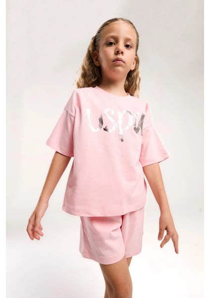 US2082 Somon Pamuklu Kız Çocuk Kısa Kollu Şort Takım fiyatları