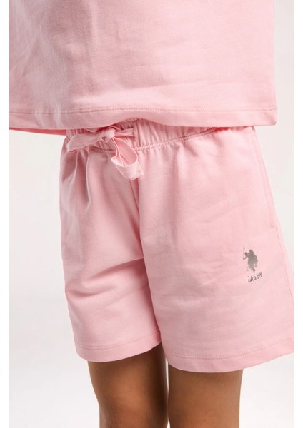 US2082 Somon Pamuklu Kız Çocuk Kısa Kollu Şort Takım modelleri