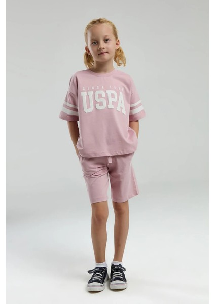 US2091 Soft Pembe Pamuklu Kız Çocuk Kısa Kollu Bermuda Takım