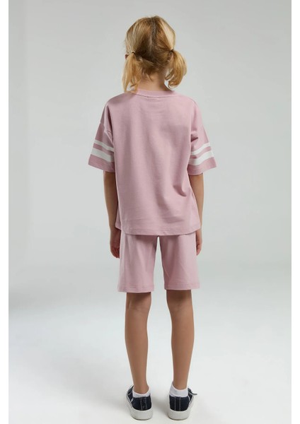 US2091 Soft Pembe Pamuklu Kız Çocuk Kısa Kollu Bermuda Takım fırsatları