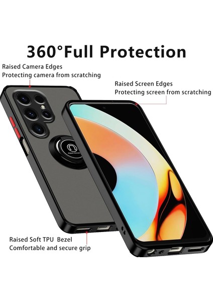 Samsung Galaxy S25 Ultra Kılıf Mat Parmak Izi Yapmaz Renkli Tuşlu 360 Yüzüklü Standlı Military Kamera Korumalı Kapak modelleri
