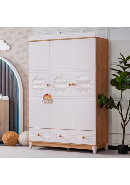 Gardırop, Alvin 3 Kapaklı Çekmeceli Dolap - Ceviz