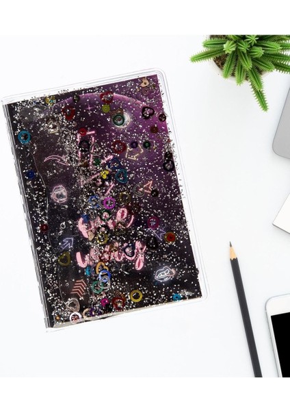 Simli ve Sulu Kapaklı Renkli Sayfalı Desenli Mini Defter
