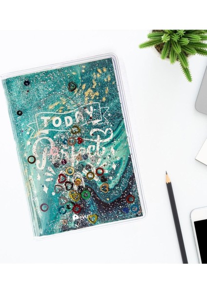 Simli ve Sulu Kapaklı Renkli Sayfalı Desenli Mini Defter