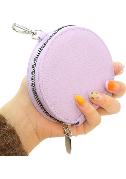 Kadın Fermuarlı Bozuk Para Cüzdanı Litchi Desen Taşınabilir Mini Yuvarlak Çanta Anahtar (Yurt Dışından)