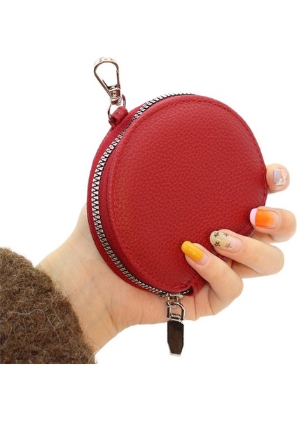 Kadın Fermuarlı Bozuk Para Cüzdanı Litchi Desen Taşınabilir Mini Yuvarlak Çanta Anahtar (Yurt Dışından)