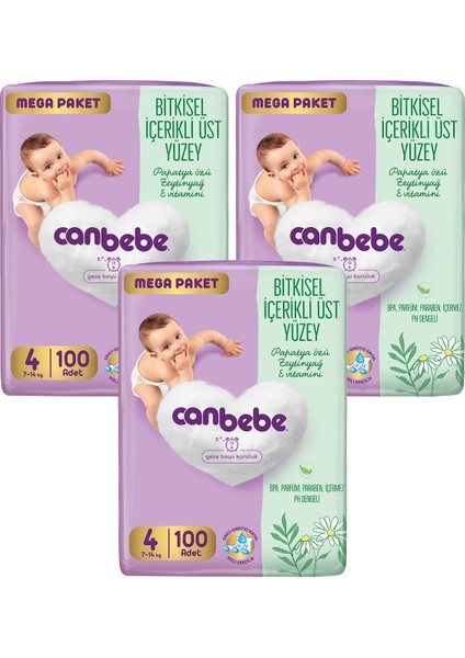 Bebek Bezi Mega Paket 4 Beden (7-14KG) 100 Lü x 3 Adet