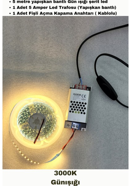 Dolap / Duvar 5 Metre Tak Çalıştır Mt/120 Led Şerit Led - 3000K GÜNIŞIĞI