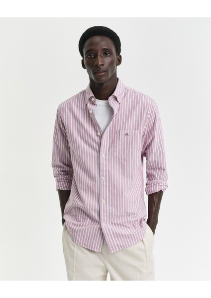 Erkek Kırmızı Regular Fit Düğmeli Yaka Çizgili Gömlek 3250028.630 fiyatları