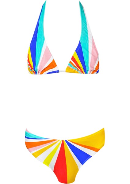 Renkli Çizgili Üçgen UV50 Kız Çocuk Bikini Takımı By Nessi Byrd