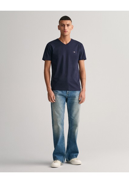 Erkek Lacivert Slim Fit V Yaka T-Shirt 2003186.433