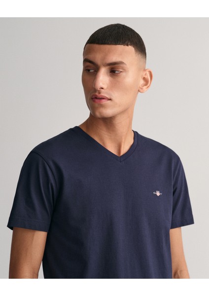 Erkek Lacivert Slim Fit V Yaka T-Shirt 2003186.433