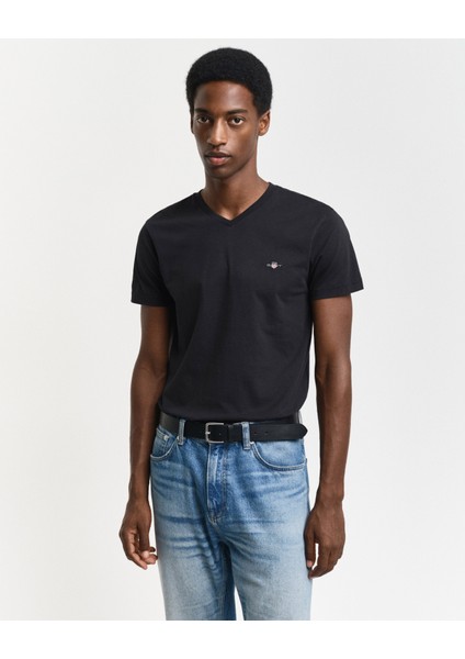Erkek Siyah Slim Fit V Yaka T-Shirt 2003186.5