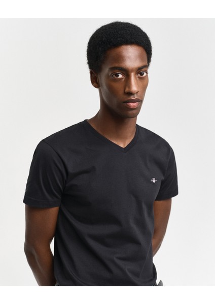 Erkek Siyah Slim Fit V Yaka T-Shirt 2003186.5