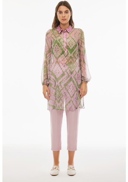 Albanis Regular Fit Gömlek Yaka Pembe Renk Tunik