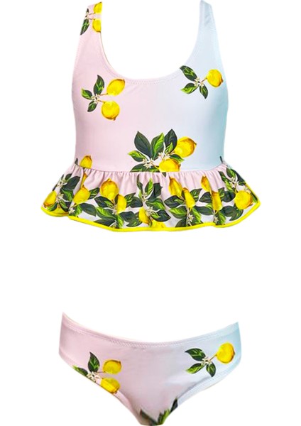 Çift Renk Limon Desenli Fırfırlı UV50 Kız Çocuk Bikini Takımı By Nessi Byrd