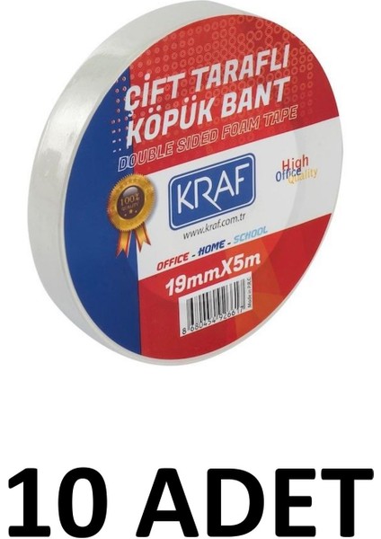 10 Adet 19 mm x 5 Metre Çift Taraflı Köpük Bant