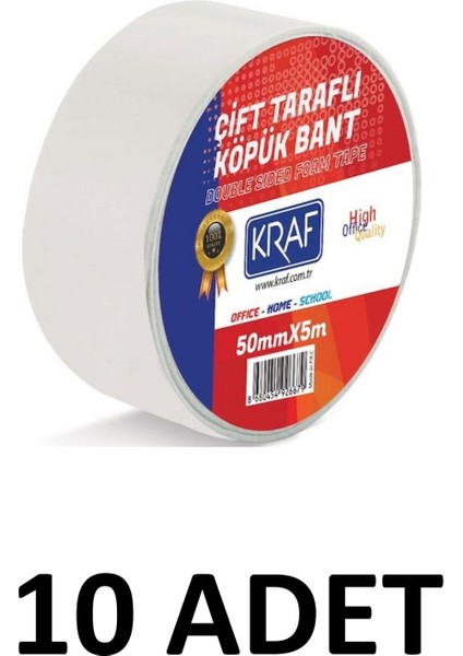 10 Adet 50 mm x 5 Metre Çift Taraflı Köpük Bant