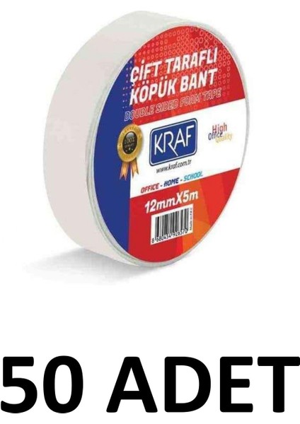 50 Adet 12 mm x 5 Metre Çift Taraflı Köpük Bant