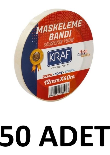 50 Adet Maskeleme Bandı 12 mm x 40 Metre Kağıt Bant