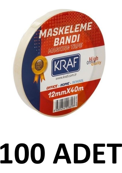 100 Adet Maskeleme Bandı 12 mm x 40 Metre Kağıt Bant