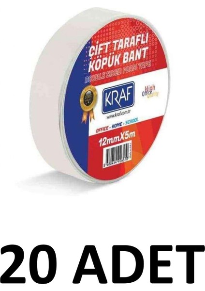 20 Adet 12 mm x 5 Metre Çift Taraflı Köpük Bant