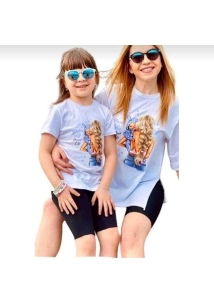 Anne Kız Mavi Bebek Tişört Tek Ürün Fiyatıdır