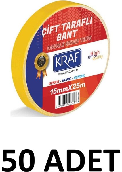 50 Adet 15 mm x 25 Metre Çift Taraflı Bant