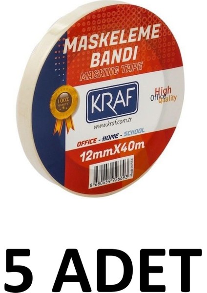 5 Adet Maskeleme Bandı 12 mm x 40 Metre Kağıt Bant
